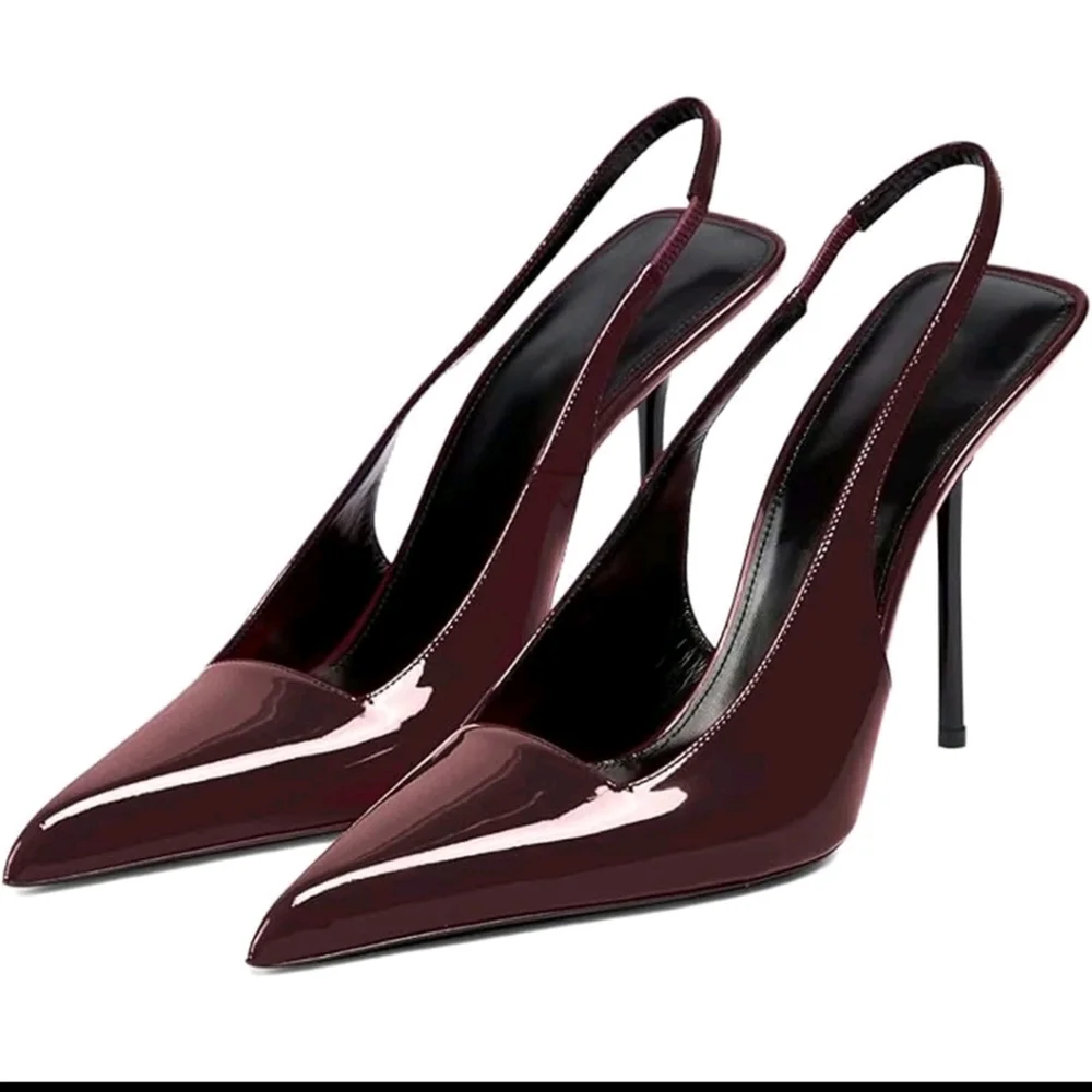 NWT Mucccute Faux Patent Leather Pointed Toe Slingback Stiletto Pump,10.5,…